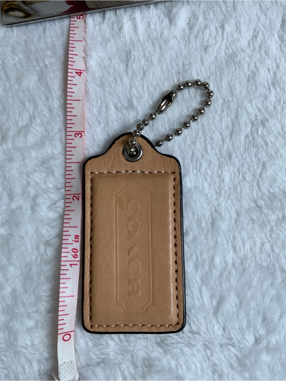 Coach Tan Leather Key Tag with Ball Chain